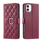 For iPhone 12 mini Ring Buckle Rhombic Leather Phone Case(Red) - 1