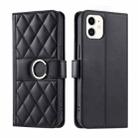 For iPhone 12 mini Ring Buckle Rhombic Leather Phone Case(Black) - 1