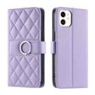 For iPhone 12 mini Ring Buckle Rhombic Leather Phone Case(Purple) - 1