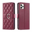 For iPhone 11 Pro Max Ring Buckle Rhombic Leather Phone Case(Red) - 1