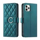 For iPhone 11 Pro Max Ring Buckle Rhombic Leather Phone Case(Green) - 1