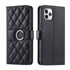 For iPhone 11 Pro Max Ring Buckle Rhombic Leather Phone Case(Black) - 1