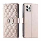 For iPhone 11 Pro Max Ring Buckle Rhombic Leather Phone Case(Rose Gold) - 1