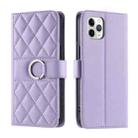 For iPhone 11 Pro Max Ring Buckle Rhombic Leather Phone Case(Purple) - 1