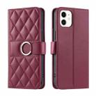 For iPhone 11 Ring Buckle Rhombic Leather Phone Case(Red) - 1
