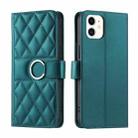 For iPhone 11 Ring Buckle Rhombic Leather Phone Case(Green) - 1