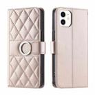 For iPhone 11 Ring Buckle Rhombic Leather Phone Case(Rose Gold) - 1