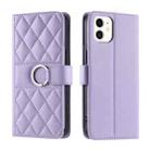 For iPhone 11 Ring Buckle Rhombic Leather Phone Case(Purple) - 1