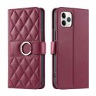 For iPhone 11 Pro Ring Buckle Rhombic Leather Phone Case(Red) - 1