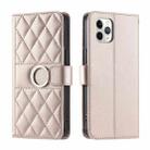 For iPhone 11 Pro Ring Buckle Rhombic Leather Phone Case(Rose Gold) - 1