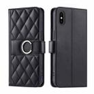 For iPhone X / XS Ring Buckle Rhombic Leather Phone Case(Black) - 1