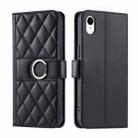 For iPhone XR Ring Buckle Rhombic Leather Phone Case(Black) - 1