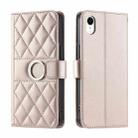 For iPhone XR Ring Buckle Rhombic Leather Phone Case(Rose Gold) - 1