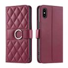 For iPhone XS Max Ring Buckle Rhombic Leather Phone Case(Red) - 1