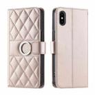 For iPhone XS Max Ring Buckle Rhombic Leather Phone Case(Rose Gold) - 1