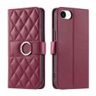 For iPhone 16e Ring Buckle Rhombic Leather Phone Case(Red) - 1