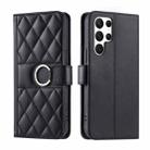 For Samsung Galaxy S23 Ultra 5G Ring Buckle Rhombic Leather Phone Case(Black) - 1