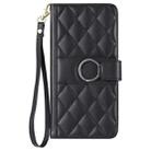 For Samsung Galaxy S22 Ultra 5G Ring Buckle Rhombic Leather Phone Case(Black) - 2