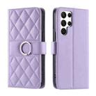 For Samsung Galaxy S22 Ultra 5G Ring Buckle Rhombic Leather Phone Case(Purple) - 1