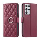 For Samsung Galaxy S21 Ultra 5G Ring Buckle Rhombic Leather Phone Case(Red) - 1