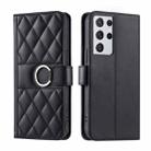 For Samsung Galaxy S21 Ultra 5G Ring Buckle Rhombic Leather Phone Case(Black) - 1