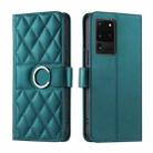 For Samsung Galaxy S20 Ultra Ring Buckle Rhombic Leather Phone Case(Green) - 1