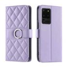 For Samsung Galaxy S20 Ultra Ring Buckle Rhombic Leather Phone Case(Purple) - 1