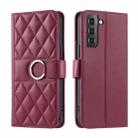 For Samsung Galaxy S22 5G Ring Buckle Rhombic Leather Phone Case(Red) - 1