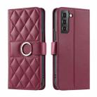 For Samsung Galaxy S21+ 5G Ring Buckle Rhombic Leather Phone Case(Red) - 1