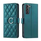 For Samsung Galaxy S21 5G Ring Buckle Rhombic Leather Phone Case(Green) - 1