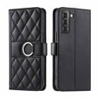 For Samsung Galaxy S21 5G Ring Buckle Rhombic Leather Phone Case(Black) - 1