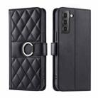 For Samsung Galaxy S21 FE 5G Ring Buckle Rhombic Leather Phone Case(Black) - 1