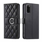 For Samsung Galaxy S20 Ring Buckle Rhombic Leather Phone Case(Black) - 1