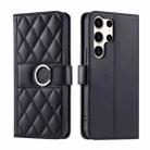 For Samsung Galaxy S25 Ultra 5G Ring Buckle Rhombic Leather Phone Case(Black) - 1