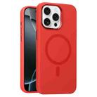 For iPhone 16 Pro Max Metal Lens Frame Liquid Silicone MagSafe Phone Case(Red) - 1