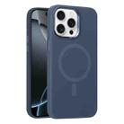 For iPhone 16 Pro Max Metal Lens Frame Liquid Silicone MagSafe Phone Case(Midnight Blue) - 1