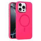 For iPhone 16 Pro Max Metal Lens Frame Liquid Silicone MagSafe Phone Case(Rose Red) - 1