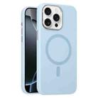 For iPhone 16 Pro Max Metal Lens Frame Liquid Silicone MagSafe Phone Case(Sierra Blue) - 1