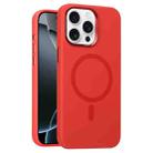 For iPhone 16 Pro Metal Lens Frame Liquid Silicone MagSafe Phone Case(Red) - 1