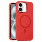 For iPhone 16 Plus Metal Lens Frame Liquid Silicone MagSafe Phone Case(Red) - 1