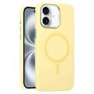 For iPhone 16 Plus Metal Lens Frame Liquid Silicone MagSafe Phone Case(Cream Yellow) - 1