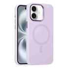 For iPhone 16 Plus Metal Lens Frame Liquid Silicone MagSafe Phone Case(Light Purple) - 1