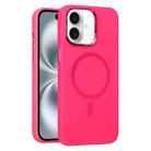 For iPhone 16 Plus Metal Lens Frame Liquid Silicone MagSafe Phone Case(Rose Red) - 1