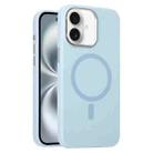 For iPhone 16 Plus Metal Lens Frame Liquid Silicone MagSafe Phone Case(Sierra Blue) - 1