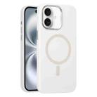 For iPhone 16 Metal Lens Frame Liquid Silicone MagSafe Phone Case(White) - 1