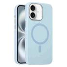 For iPhone 16 Metal Lens Frame Liquid Silicone MagSafe Phone Case(Sierra Blue) - 1