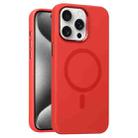 For iPhone 15 Pro Max Metal Lens Frame Liquid Silicone MagSafe Phone Case(Red) - 1