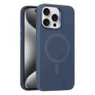 For iPhone 15 Pro Max Metal Lens Frame Liquid Silicone MagSafe Phone Case(Midnight Blue) - 1