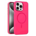 For iPhone 15 Pro Max Metal Lens Frame Liquid Silicone MagSafe Phone Case(Rose Red) - 1