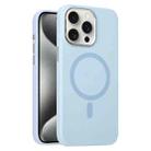 For iPhone 15 Pro Max Metal Lens Frame Liquid Silicone MagSafe Phone Case(Sierra Blue) - 1